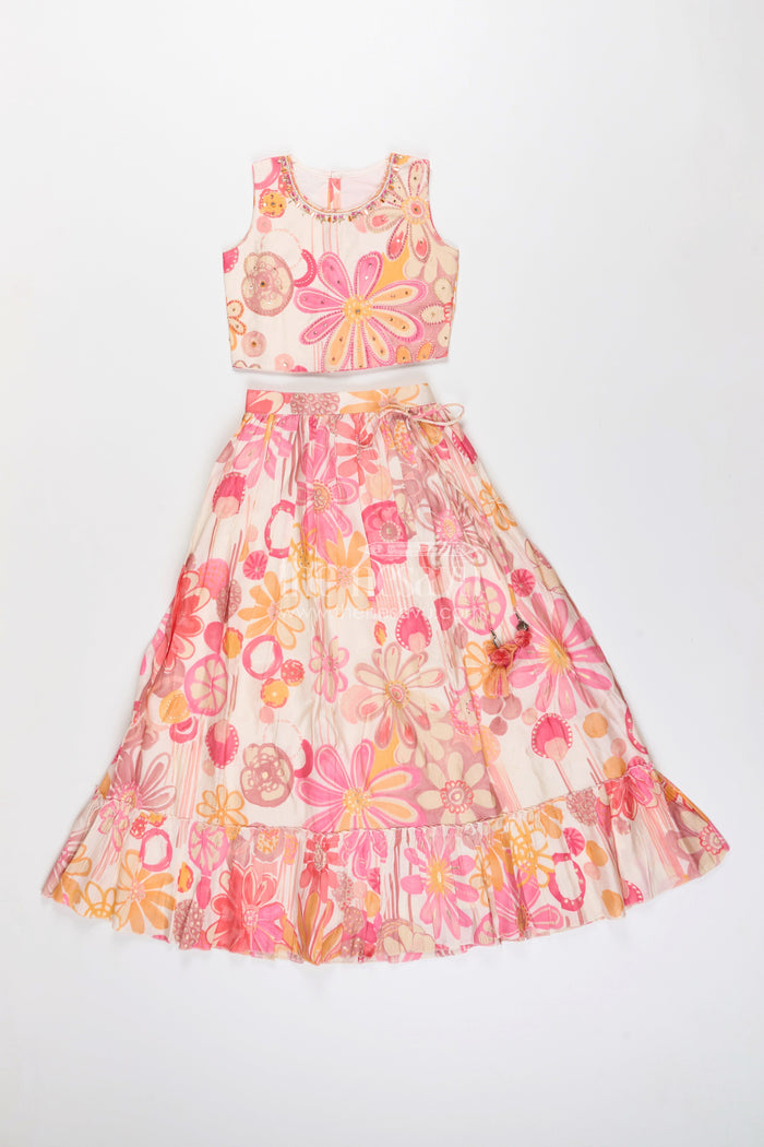 The Nesavu Girls Lehenga Choli Girls lehenga choli set with floral print for birthdays and festive events Nesavu Nesavu girls floral lehenga choli set pink georgette perfect birthdays festive celebrations