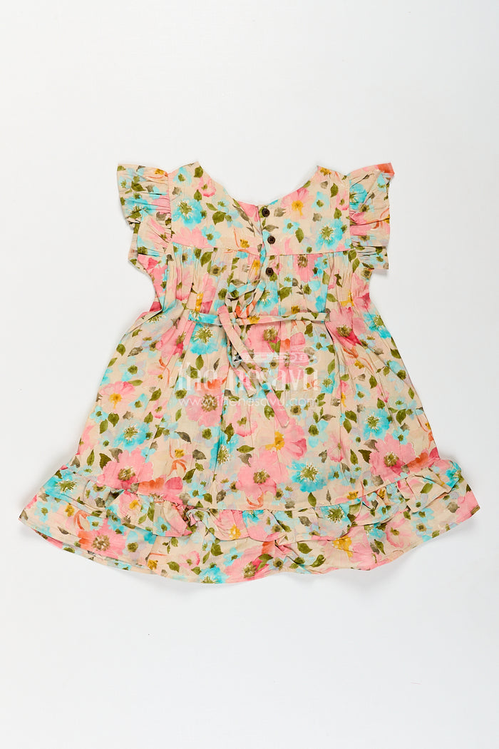 The Nesavu Girls Fancy Frock Girls New Style Frock in Modal Silk with Floral Digital Print and Ruffle Sleeves for Everyday Charm Nesavu Nesavu Girls New Style Frock Modal Silk Floral Digital Print Ruffle Sleeves