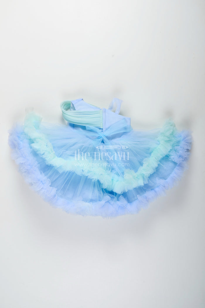 The Nesavu Girls Tutu Frock Girls Pastel Blue Tutu Frock for Birthdays and Party Photoshoots Nesavu Nesavu pastel blue tutu frock girls ruffles one-shoulder design perfect birthdays