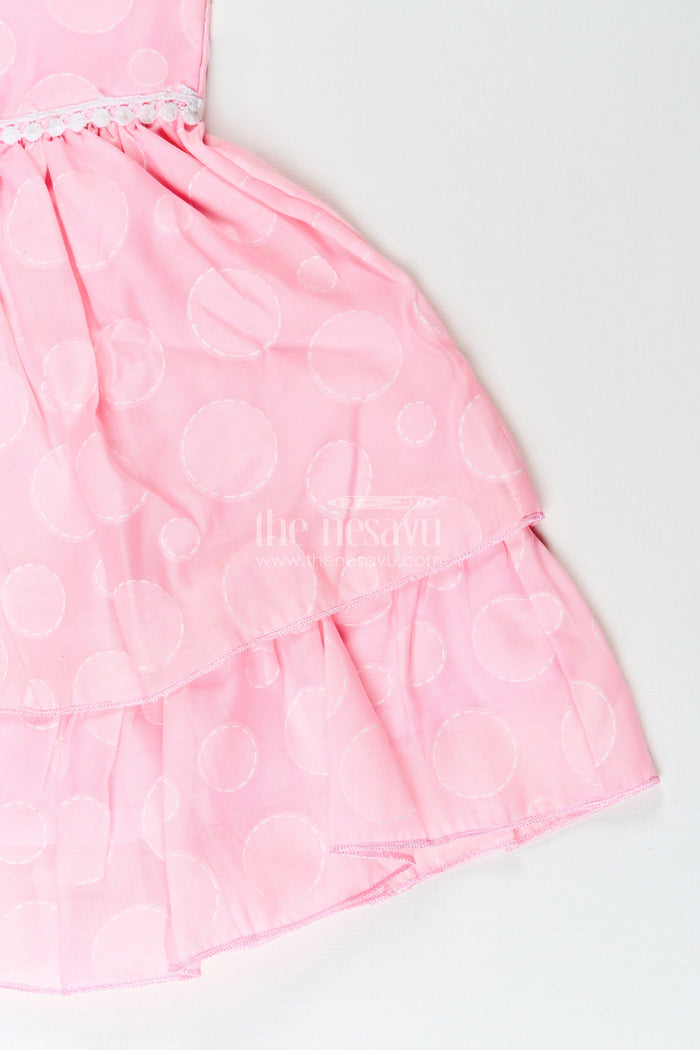 The Nesavu Girls Fancy Frock Girls pink georgette frock with polka dots for birthday celebrations Nesavu Nesavu girls pink georgette frock polka dots birthdays festive occasions