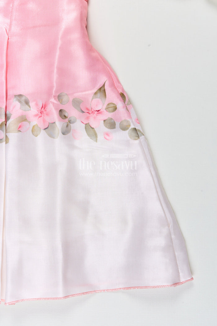 The Nesavu Girls Fancy Frock Girls pink organza frock with floral embroidery for festive wear Nesavu Nesavu girls pink organza frock floral embroidery birthdays festive occasions