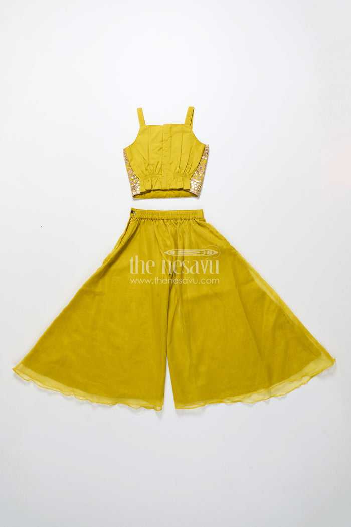 The Nesavu Girls Sharara / Plazo Set Girls Plazo Set with Jacket for School Ethnic Day and Festive Wear Nesavu Nesavu girls plazo set embroidered jacket top viscose silk great ethnic day casual celebrations