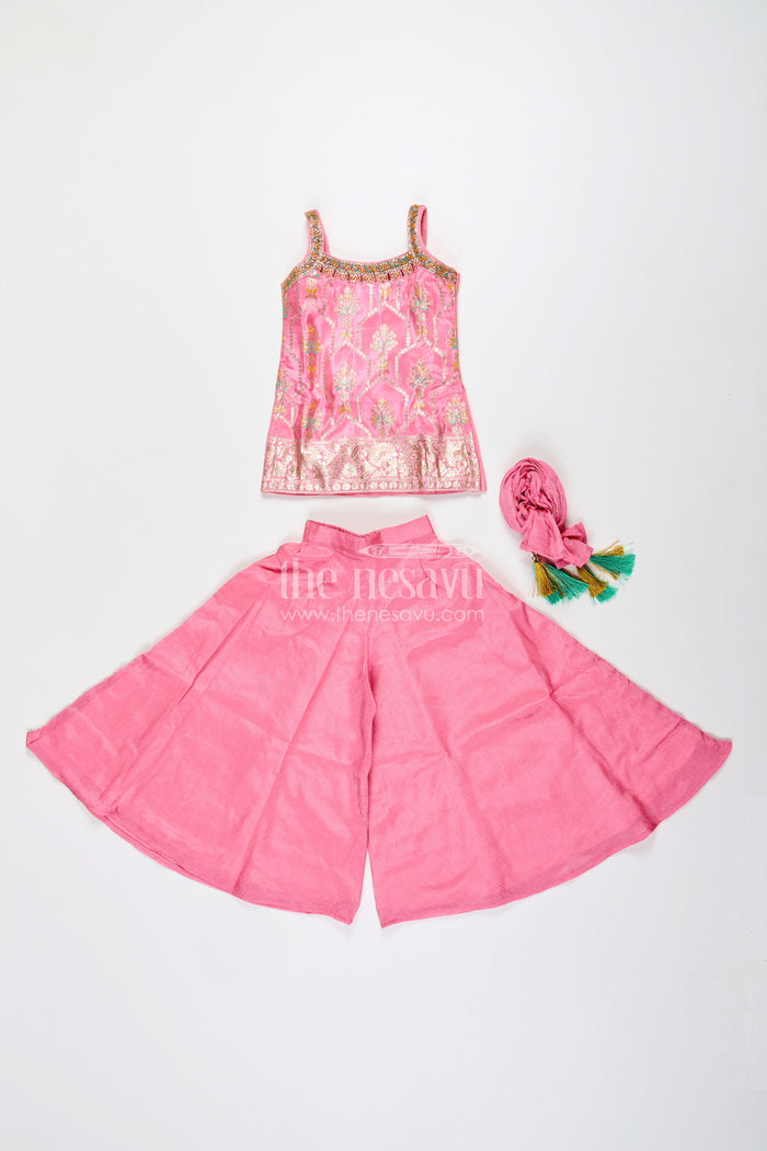 The Nesavu Girls Sharara / Plazo Set Girls plazo set with zari embroidered kurti – festive outfit for toddlers Nesavu Nesavu girls festive plazo set zari embroidered kurti toddler ethnic outfit