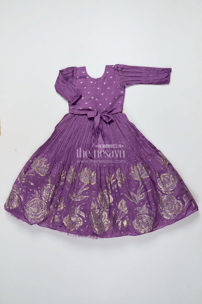 The Nesavu Girls Silk Gown Girls Purple Silk Gown with Designer Yoke for Birthday and Festive Wear Nesavu Nesavu purple silk gown girls designer yoke ideal birthdays festive celebrations