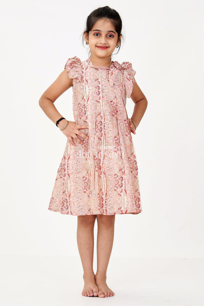 The Nesavu Girls Cotton Frock Girls Readymade Frock in Muslin Silk with Elegant Floral Design and Shoulder Bow Nesavu Girls Readymade Frock Muslin Silk Elegant Floral Design Shoulder Bow | The Nesavu