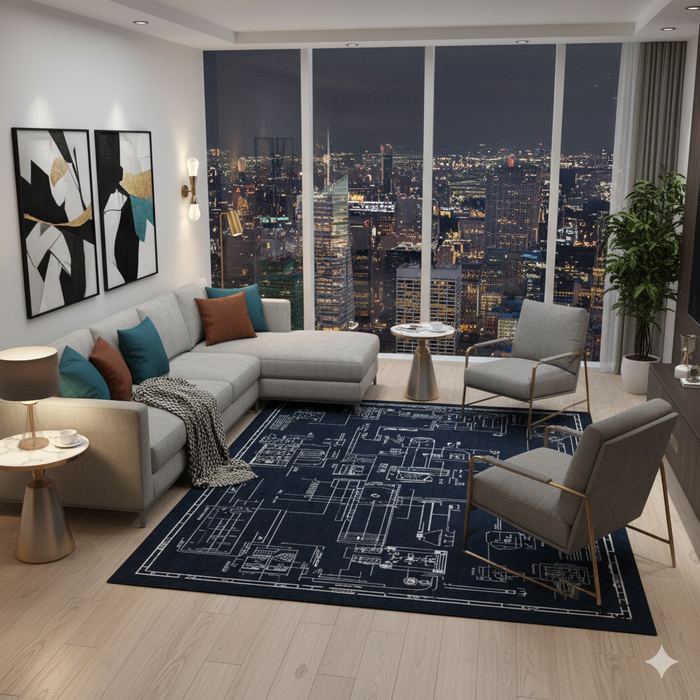 Industrial Blueprint Area Rug