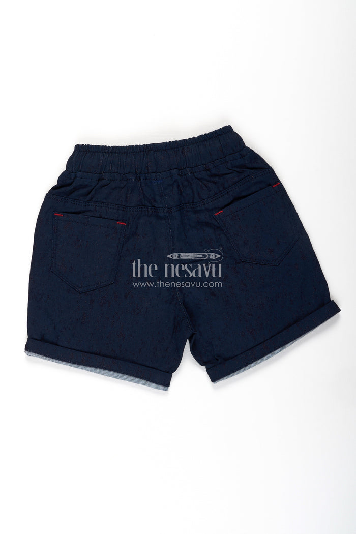 The Nesavu Boys Shorts Junior Boxer Shorts for Boys in Navy Cotton with Drawstring and Rolled Hems for a Sporty Look Nesavu Junior Boxer Shorts Boys Navy Cotton Red Drawstring Rolled Hem Design | The Nesavu