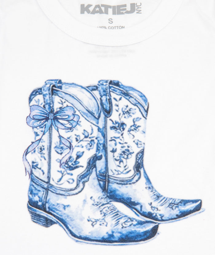 Katie J NYC Girls Blue Bow Boots Tee Girls Casual Tops Katie J NYC