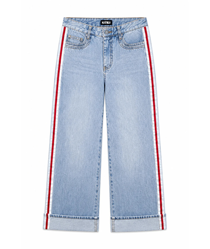 Katie J NYC Girls Boston Wide Leg Cuffed Light Wash Jeans Girls Denim Katie J NYC