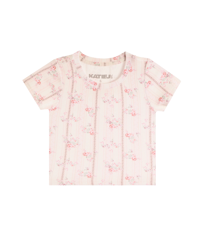 Katie J NYC Girls Livi Tee Rose Floral Stripe Girls Casual Tops Katie J NYC