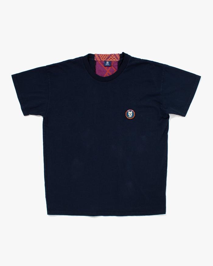 Kiriko Original Tee, 8 oz Cotton, Navy with Pink Jacquard Weave Inlay