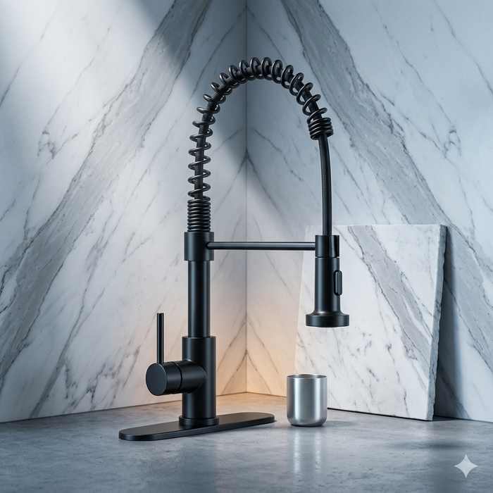 Kitchen Faucet Coiled Sprayer Matte Black
