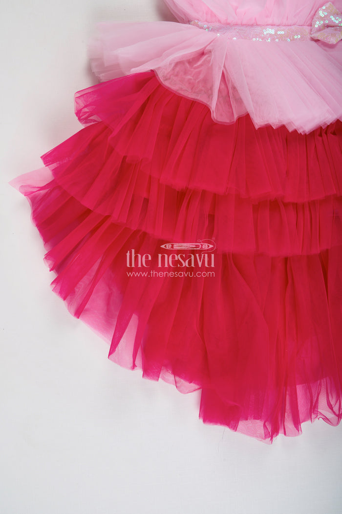 The Nesavu Girls Fancy Party Frock Layered net party frock for toddler girls for birthdays and photo shoots Nesavu Nesavu layered net frock toddler girls frills bow perfect birthdays photo shoots