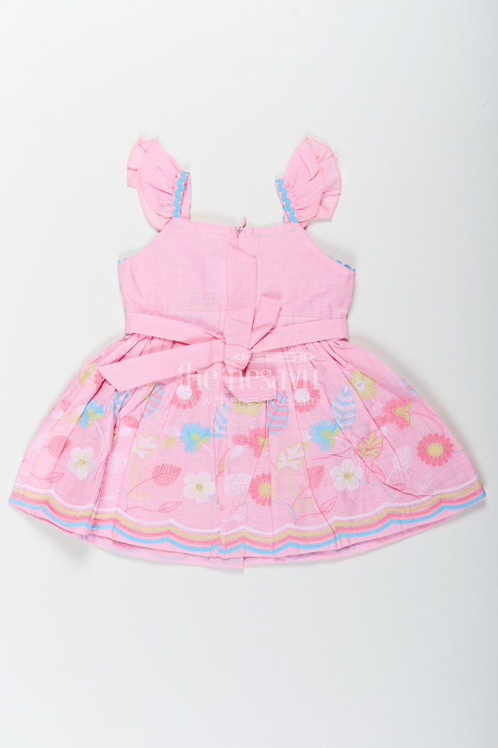 The Nesavu Baby Cotton Frocks Little Baby Frock in Pink Cotton with Multicolor Thread Embroidered Floral Bottom Nesavu Little Baby Frock Pink Cotton Multicolor Thread Embroidered Hem | The Nesavu
