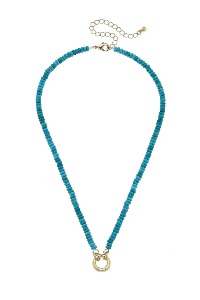 Lucy Gemstone Beaded Charm Necklace Base - Turquoise