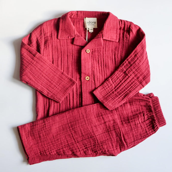 Maroon Organic Muslin Cotton Full Sleeve Set (6 Months – 4 Years)