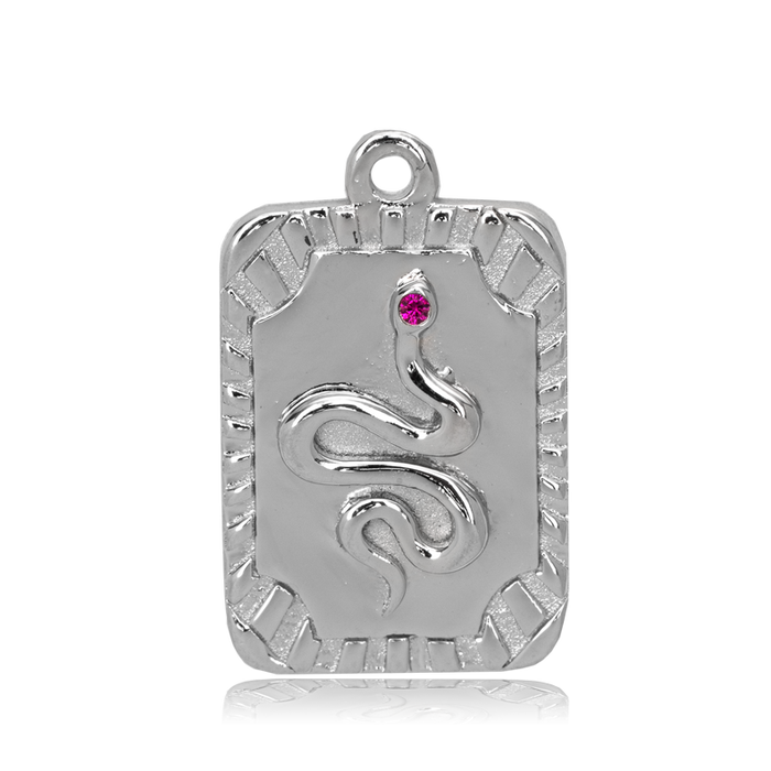 Mauve Jade Stone Bracelet with Snake Sterling Silver Charm