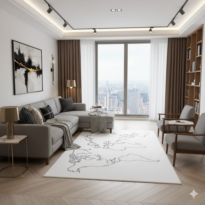 Minimal Line Map Area Rug