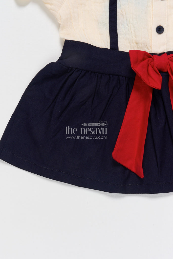 The Nesavu Baby Cotton Frocks Muslin Cotton Frock for Baby Girls with Bow Detail and Button Front Nesavu Nesavu baby girl muslin cotton frock red bow perfect birthdays casual celebrations