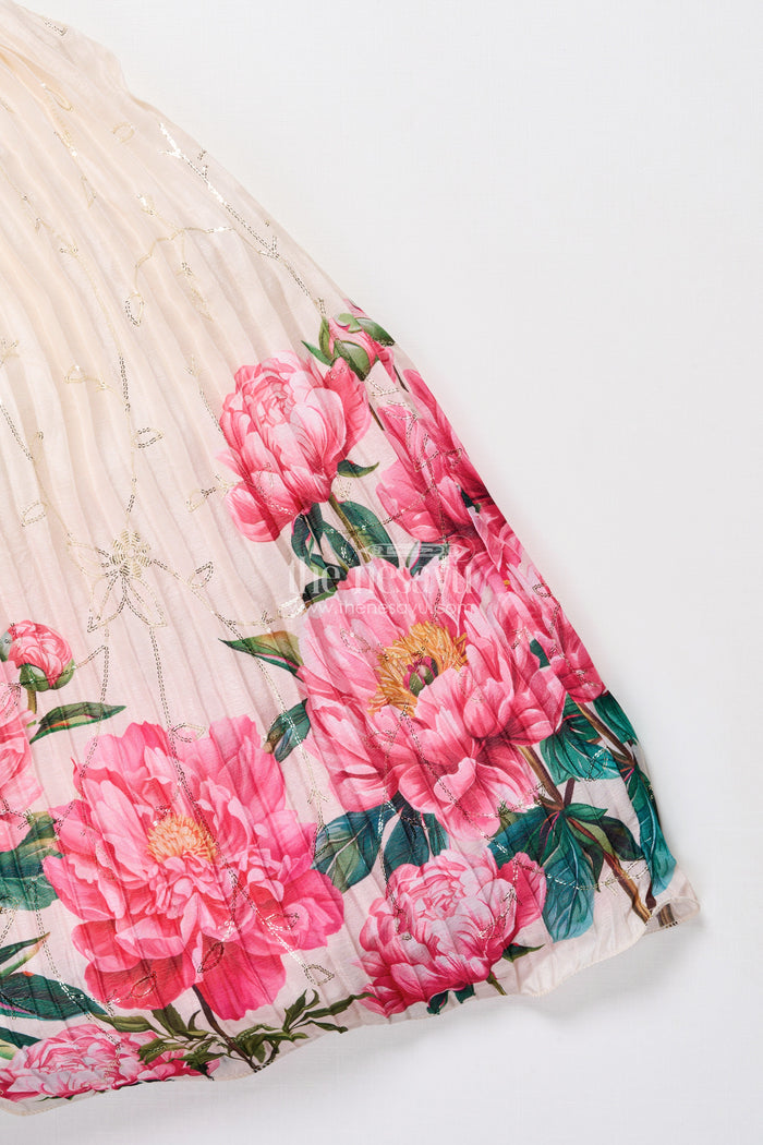 The Nesavu Girls Party Gown Party Gown for Girls with Floral Print and Puff Sleeves for Birthdays and Events Nesavu Nesavu girls floral chinon party gown puff sleeves digital print birthdays
