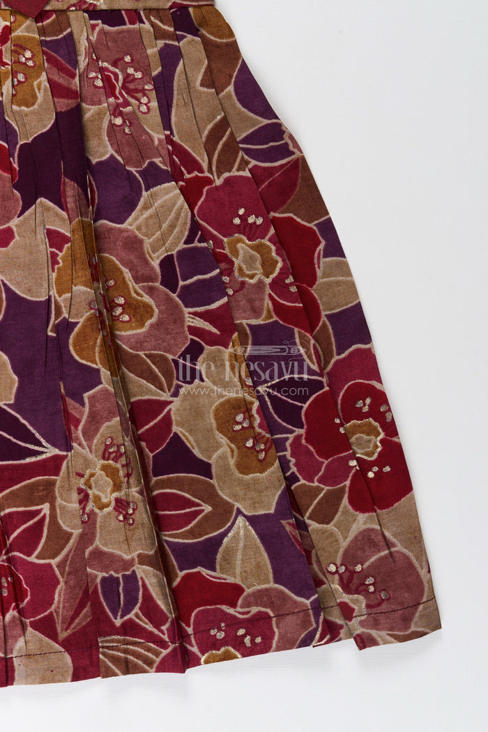 The Nesavu Girls Cotton Frock Party Wear Frock for Toddler Girls with Bold Floral Print and Bow Detail Nesavu Nesavu toddler girl party wear frock modal silk floral print bow detail