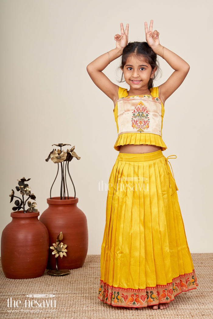 The Nesavu Pattu Pavadai Pattu pavadai for baby girls perfect for traditional celebrations Nesavu Nesavu baby girl pattu pavadai paithani border raw silk yoke naming ceremonies festivals