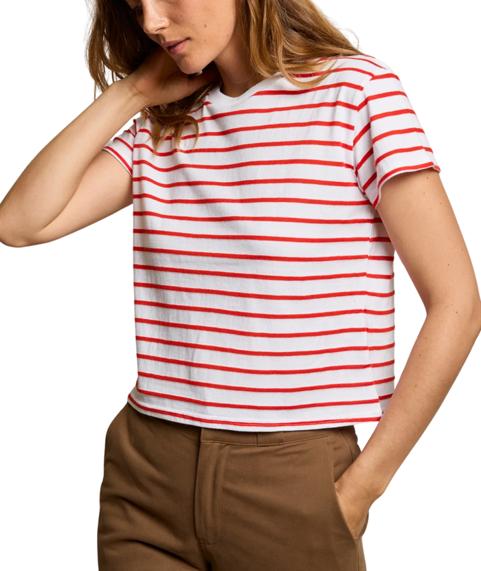 Perfect White Tee Women Everett Jersey Stripe Boxy Crew Tomato Distressed/seasonal womens Perfect White Tee