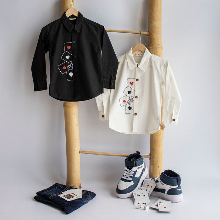 Playing Cards & Dice Embroidered Shirt - Black (1-10 Years)
