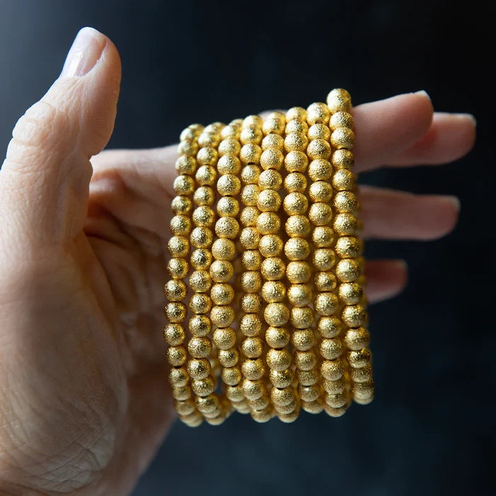 RESTOCK :: Gilded Gold Beaded Bracelets-Gold, 6mm, Textured