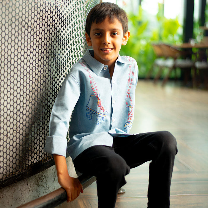 Roller Skates Embroidered Denim Shirt (1-10 Years)