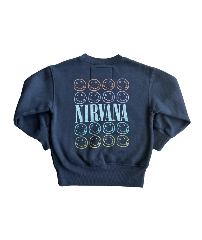 Rowdy Sprout Girls Nirvana Smiley Crew Sweatshirt Washed Black Distressed/seasonal girls Rowdy Sprout