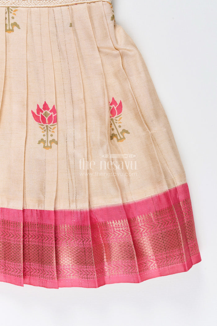 The Nesavu Silk Frock Semi banarasi silk frock for baby girls with zari border – ideal for traditional wear Nesavu Semi banarasi silk frock baby girls zari border ideal functions festivals
