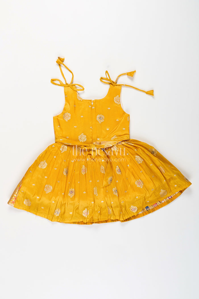 The Nesavu Silk Party Frock Silk Party Frock for Baby Girls with Mirror Border and Tie-Up Sleeves Nesavu Nesavu baby girls silk frock zari pleats mirror detailing perfect festive occasions