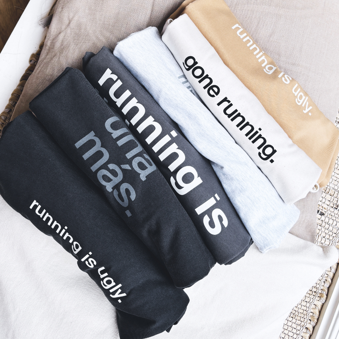 tee, running is ugly, light grey heather.