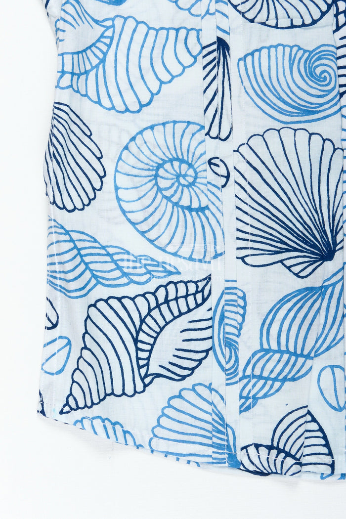 The Nesavu Boys Cotton Shirt Toddler Boys Casual Shirt for Day Events with Blue Nautical Shell Print On Soft Cotton Nesavu Nesavu Toddler Boys Casual Cotton Shirt Navy Blue Shell Digital Print Daytime Wear