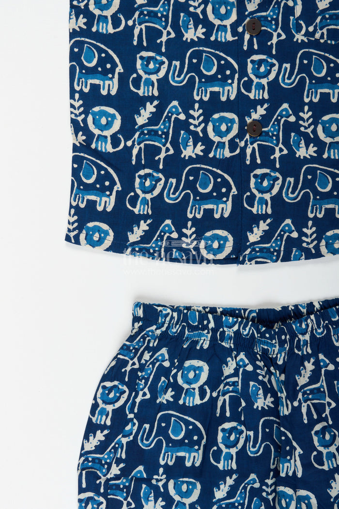 The Nesavu Toddler boys co-ord set with jungle animal print for daily wear Nesavu Nesavu toddler boys cotton co-ord set jungle animal print comfy outfit daily fun