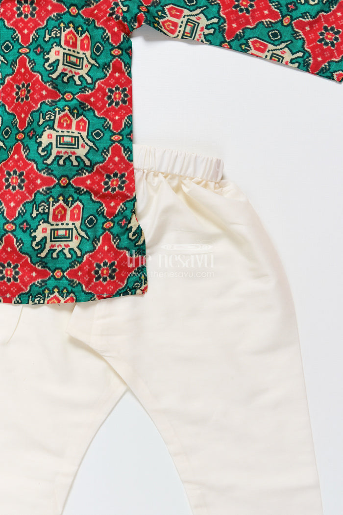 The Nesavu Boys Kurtha Set Toddler Boys Kurta Set for Traditional Functions and Festive Celebrations Nesavu Nesavu toddler boys kurta set patola print perfect poojas traditional celebrations