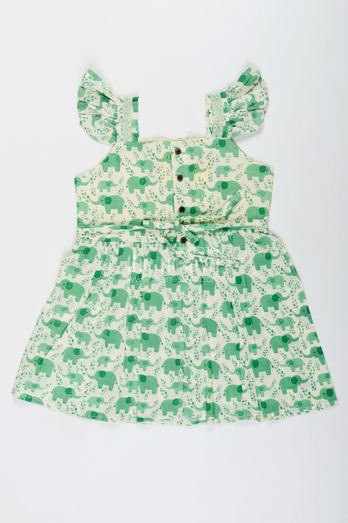 The Nesavu Girls Cotton Frock Toddler Girl Cotton Frock with Elephant Print for Everyday Comfort Nesavu Nesavu toddler girl cotton frock elephant digital print playdates summer comfort