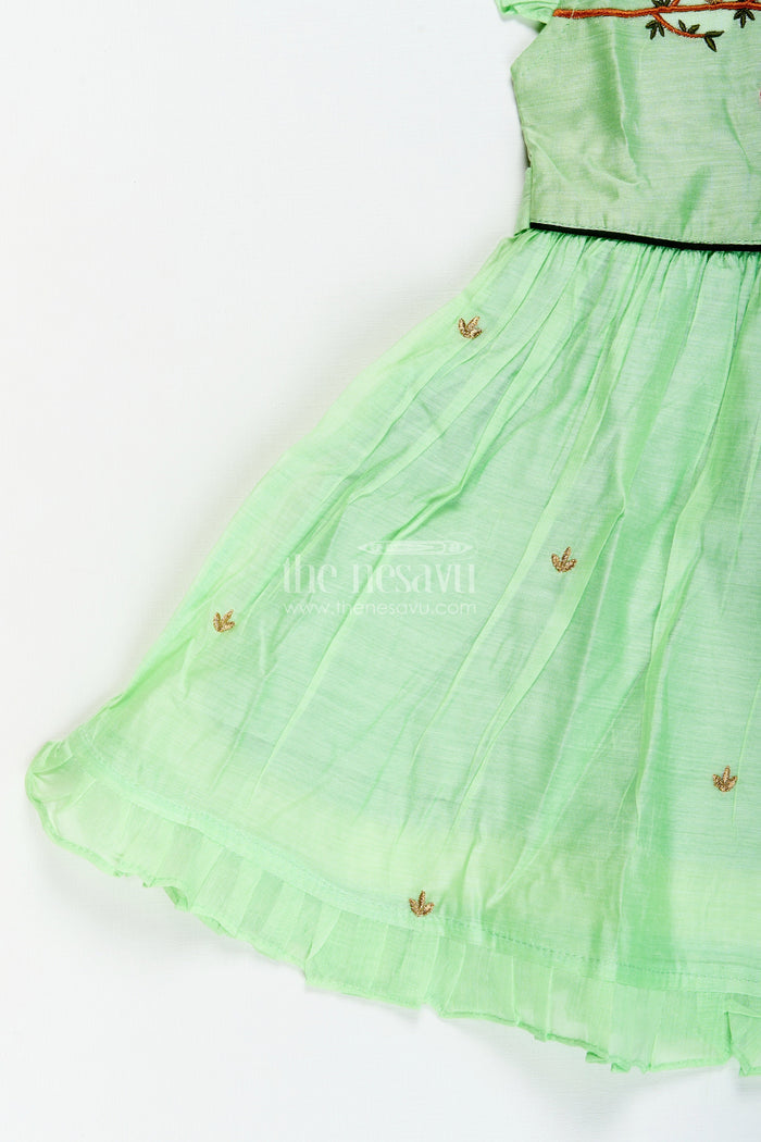 The Nesavu Girls Cotton Frock Toddler Girl Cotton Frock with Embroidery for Poojas and Ethnic Days Nesavu Nesavu toddler girl embroidered chanderi frock poojas cultural functions festive gatherings
