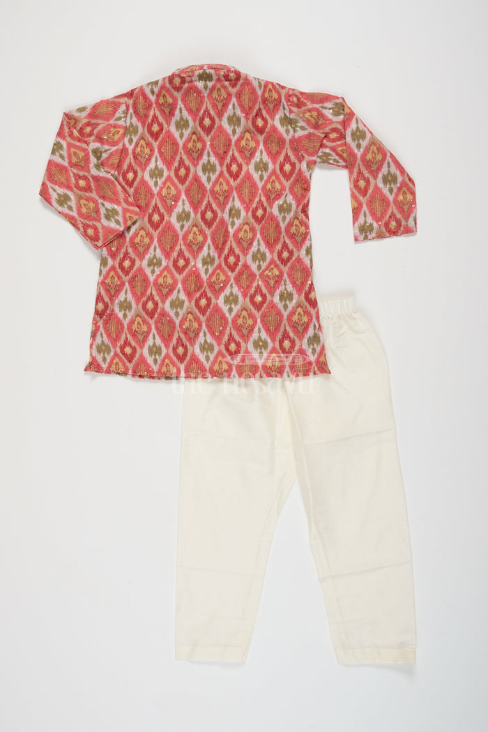The Nesavu Boys Kurtha Set Traditional Boys Kurtha Set in Blended Fabric with Ikat Print Nesavu Nesavu Boys Kurtha Set Ikat Print Blended Fabric Ideal Festive Celebrations Weddings