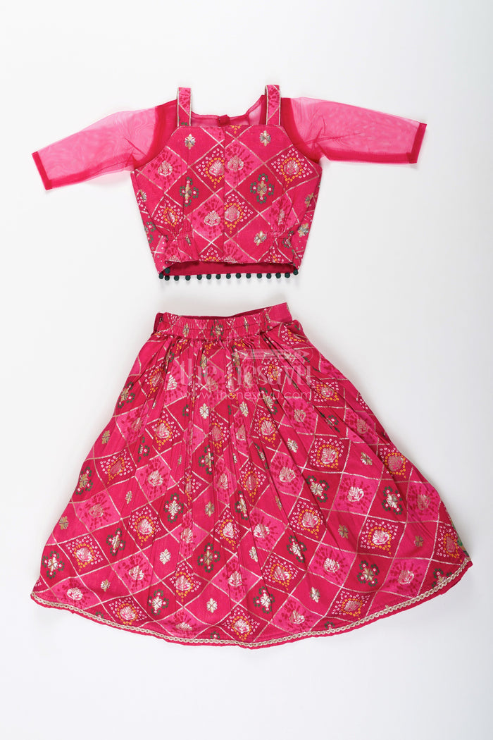 The Nesavu Girls Lehenga Choli Traditional lehenga choli for toddler girls for weddings and festive celebrations Nesavu Nesavu jacquard silk lehenga choli toddler girls big border ideal weddings Diwali parties