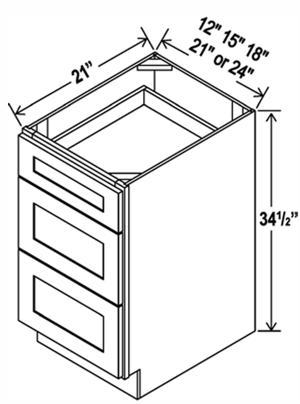 Vanity 3 Drawer Base , 18" , Shaker , Wood White