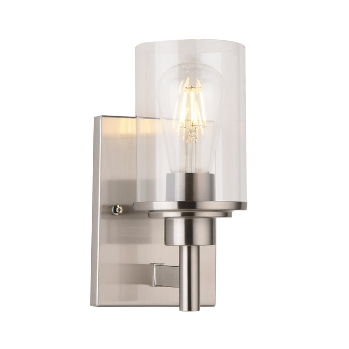 Vanity Light , 1 Light , Cylindrical Clear Glass , Brushed Nickel