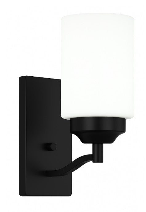 Vanity Light , 1 Light , Cylindrical White Glass , Matte Black