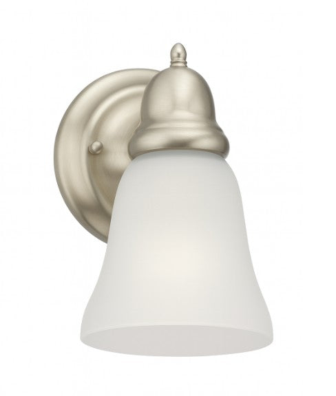 Vanity Light , 1 Light , With Switch , White Linen Glass Shade, Brushed Nickel