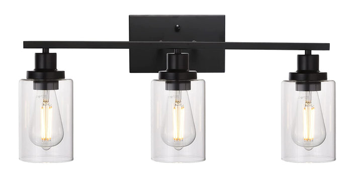 Vanity Light , 3 Light , Clear Glass , With Bulbs , Matte Black