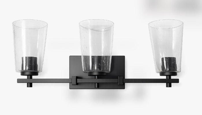Vanity Light , 3 Light , Cylindrical Clear Glass , Matte Black