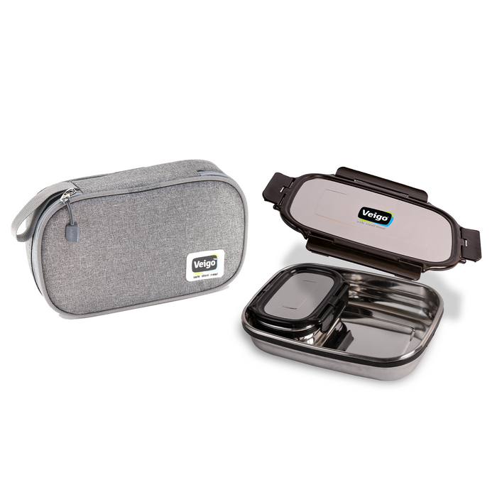 Veigo Jumbo Stainless Steel Lunch Box Set with Insulated Pouch (All Ages)