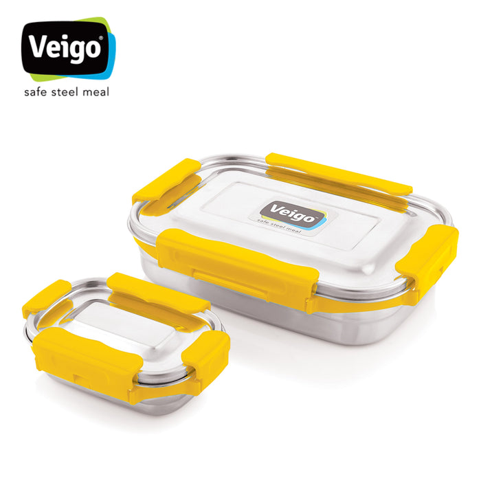 Veigo Maxosteel Jumbo Stainless Steel Lunch Box with Veg Box (All Ages)