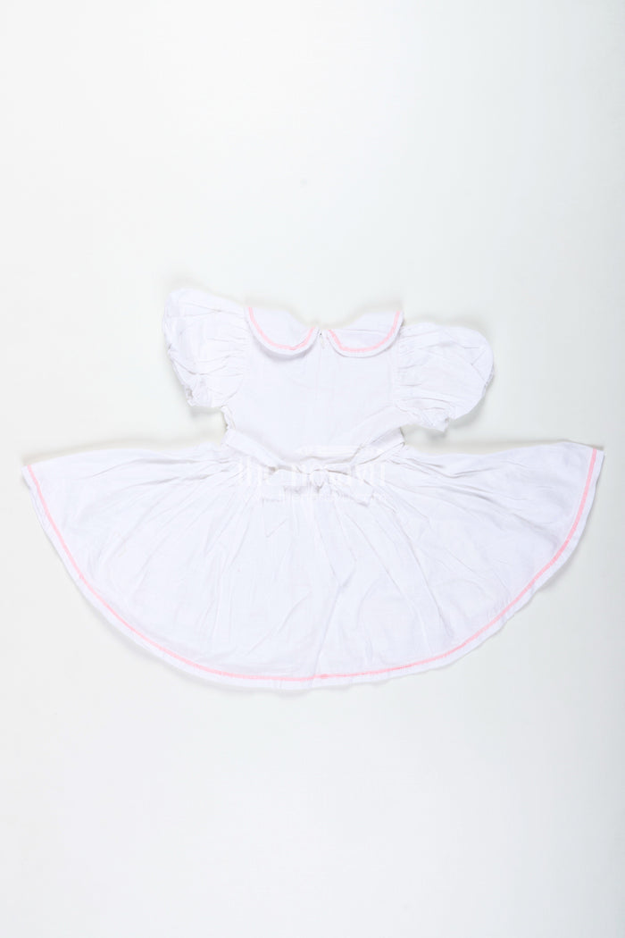 The Nesavu Baby Cotton Frocks White Baby Girl Cotton Frock with Pink Embroidery Puff Sleeve Dress for Summer Playdates Nesavu Nesavu White Baby Girl Cotton Frock Pink Embroidery Puff Sleeve Dress Summer Playdates